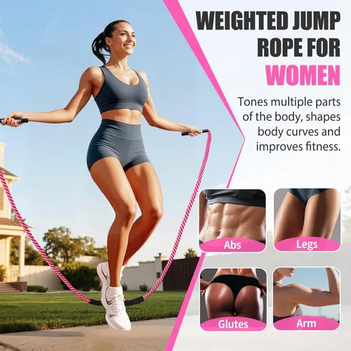 Miniatura 2 de KUZARO Cuerda de saltar, Cuerda de saltar con peso para mujeres, Cuerdas de saltar pesadas para fitness, Equipo de ejercicio para gimnasio en casa