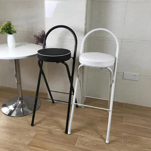 Miniatura 5 de Taburete plegable para desayuno, silla alta con asiento acolchado, taburete redondo portátil con respaldo, taburete plegable para adultos al aire