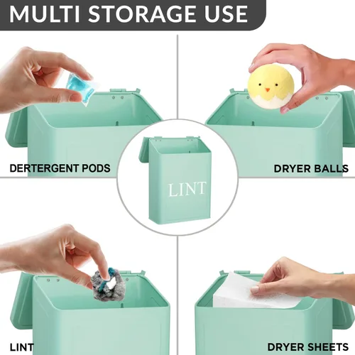 Miniatura 5 de Calindiana - Moderno contenedor magnético de metal para decoración y accesorios de cuarto de lavado con tapa para lavandería, para organización