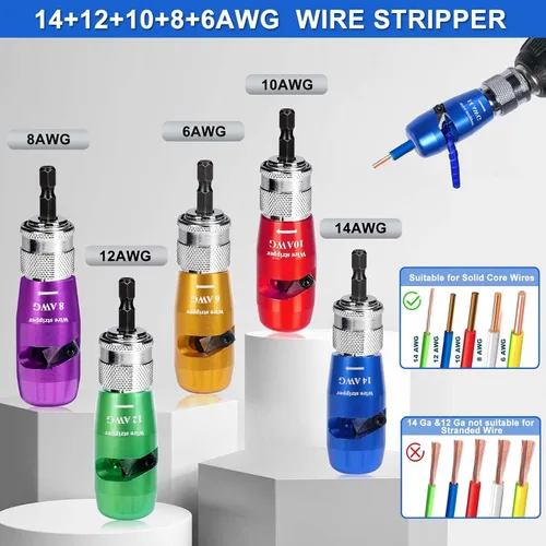 Miniatura 7 de Pelacables para AWG, herramienta mejorada para taladro, pelacables eléctrico universal 8 en 1, herramienta de extracción rápida de cable con 25