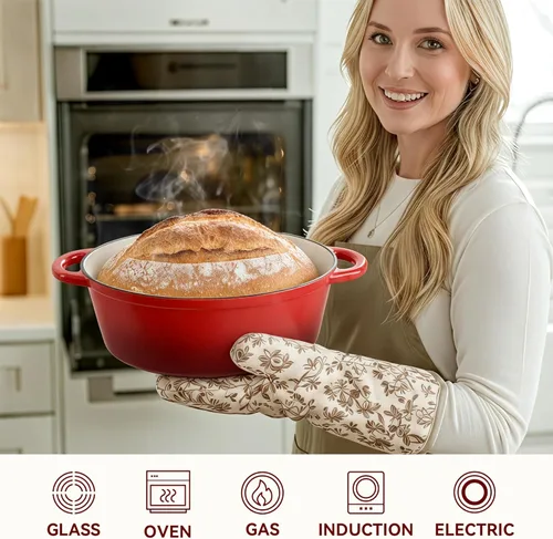 Miniatura 6 de Horno Holandés Ovalado para Hornear Pan, Olla Holandesa de Hierro Fundido Esmaltado Antiadherente de 4.5 Cuartos de Galón con Tapa, Cacerola Ovalada