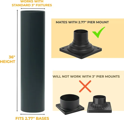 Miniatura 2 de KASTLITE Poste para adaptador de montaje en muelle, 36 pulgadas de alto, aluminio con recubrimiento en polvo y no corrosivo, duradero, diseño a Negro