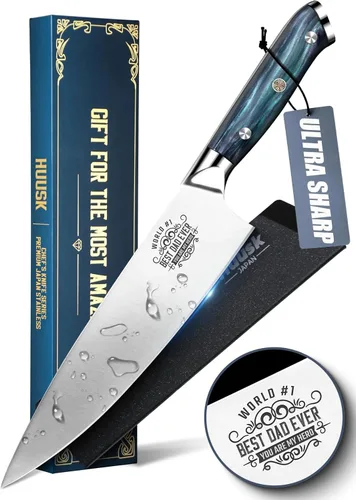Miniatura 9 de Huusk Cuchillo japonés Santoku de 7 pulgadas, cuchillo de chef profesional para cocina con mango de resina, acero inoxidable de alto carbono
