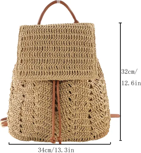 Miniatura 2 de Ayliss Bolso de mano de paja para mujer, bolso de hombro de verano, tejido a mano, bolso de mano para playa, bolsa de hobo, Caqui, S