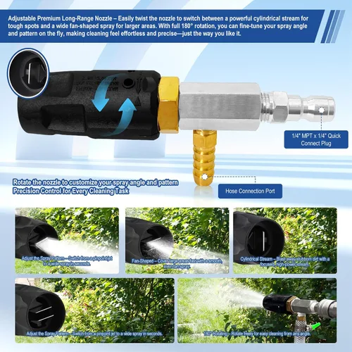 Miniatura 3 de Boquilla ajustable de largo alcance para lavadora a presión, kit de boquilla de pulverización de inyección aguas abajo 2-2.5 GPM, inyector químico