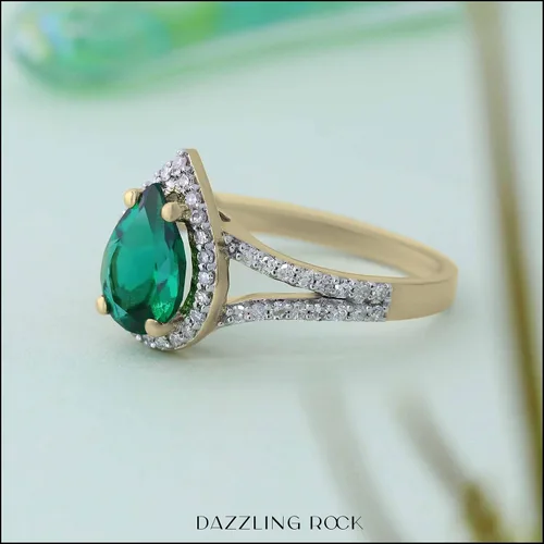Miniatura 43 de Dazzlingrock Collection Anillo de compromiso con forma de lágrima y diamante blanco natural redondo de 0.45 quilates con halo de diamantes blancos