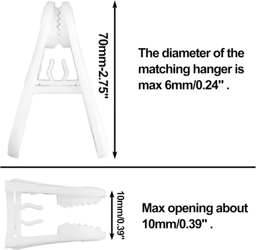 Miniatura 3 de Clips de plástico blancos para colgar – Paquete de 60 clips multiusos para perchas, clips de dedo para perchas de plástico, perchas para pantalones