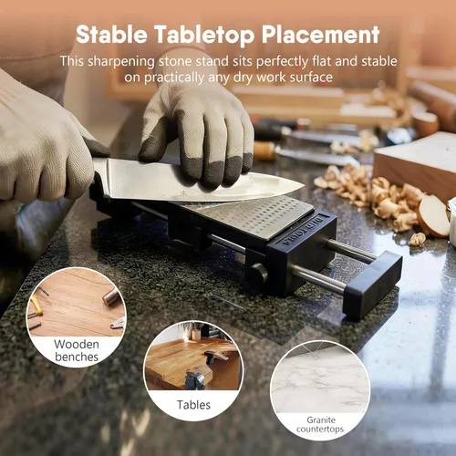 Miniatura 6 de SCOTTCHEN Soporte para piedra de afilar solo para mesa, base de piedra de afilar de acero inoxidable 304, goma antideslizante ajustable, resistente