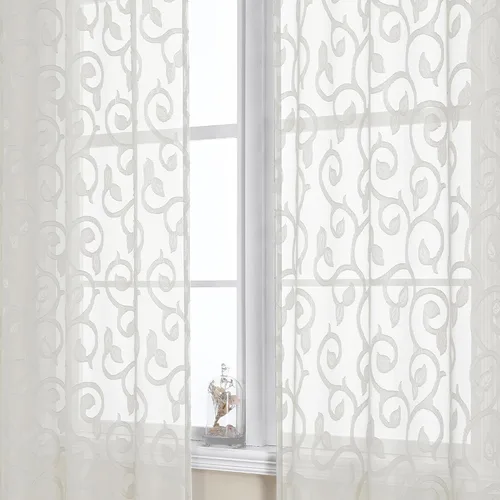 Miniatura 20 de OWENIE Furman - Juego de 2 paneles de cortinas traslúcidas negras de 24 pulgadas de largo, cortinas semitransparentes de jacquard ligeras y aireadas