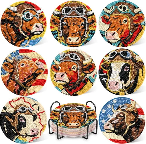 Miniatura 8 de DOTZSO Juego de 8 posavasos de arte de diamante con soporte, kits de arte de diamantes para adultos principiantes, pequeños posavasos de pintura