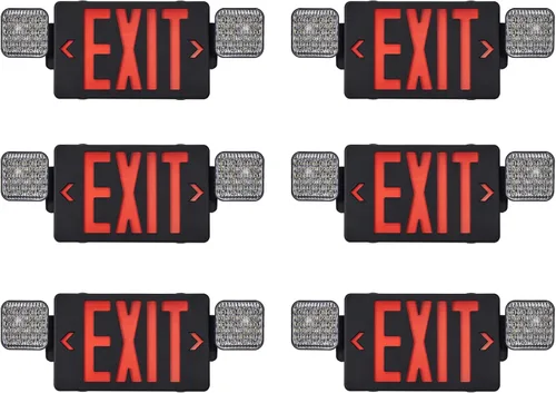 Miniatura 20 de TANLUX Letrero de salida de carcasa negra con luces de emergencia, luz LED de salida de emergencia con batería de respaldo, certificación UL, combo