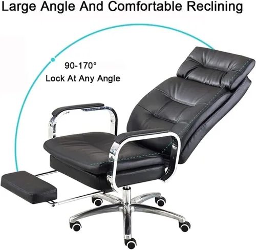 Miniatura 4 de Silla ejecutiva de oficina en casa grande y alta con reposapiés, sillas de escritorio ergonómicas de piel sintética, silla giratoria con altura