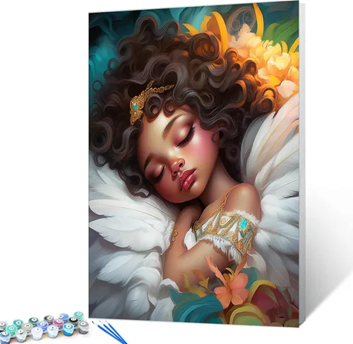 Miniatura 10 de Tucocoo Kit de pintura de corona de ángel para adultos, flores rosadas, pintura por números para niños y adultos, principiantes, hadas, ángel