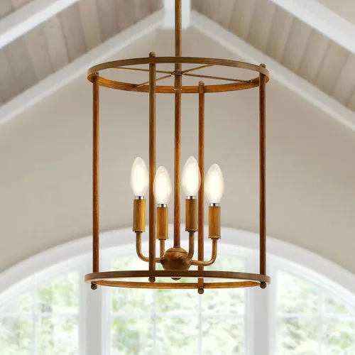 Miniatura 9 de Luvkczc Candelabro de 4 Luces, Luz de Techo Estilo Granja, Lámpara de Linterna Negra Accesorios de Iluminación con Jaula de Cuerdas, Altura