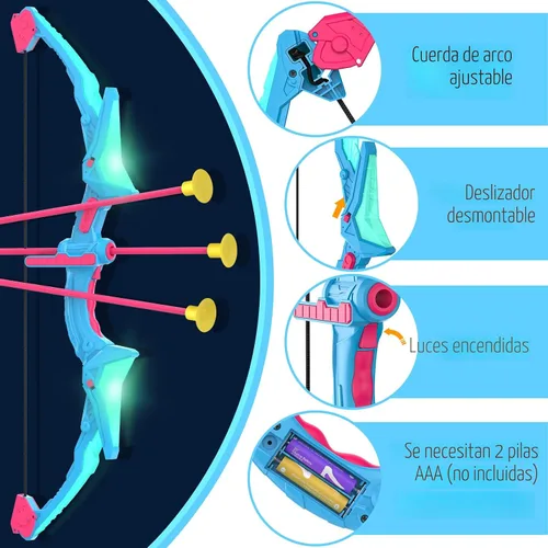 Miniatura 3 de Paquete de 2 juegos de arco y flecha para niños, juego de juguetes de tiro con arco iluminado con 14 flechas de ventosa y diana de pie, juguetes