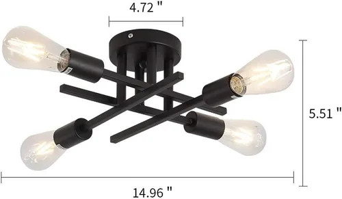 Miniatura 2 de ZGLAOJT Lámpara de techo semiempotrada de 4 luces, color negro mate con base E26, candelabro moderno para casa de campo, cocina, comedor