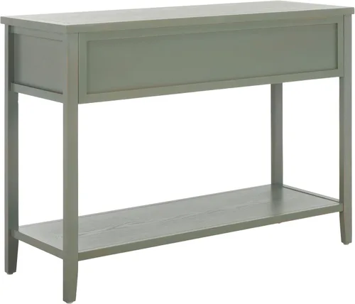 Miniatura 7 de Safavieh colección americana para el hogar Earley Mesa consola de tres cajones Color Negro Envejecido Y Nogal, Madera de olmo, Gris (French Grey)