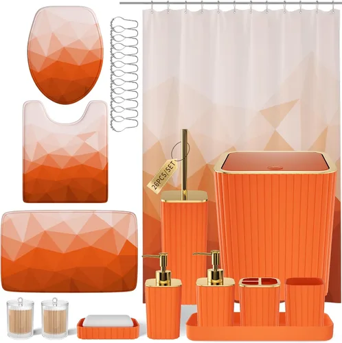 Miniatura 24 de XLHOMO Juego de baño – Juego de baño de 26 piezas con cortina de ducha y alfombras, juego de accesorios de baño, juego de accesorios de baño negro