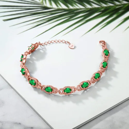 Miniatura 42 de Gem Stone King 18K Rose Gold Plated Silver Oval Gemstone Birthstone Tennis Bracelet For Women Oval 6X4MM 7 Inch With 1 Inch Extender Fine