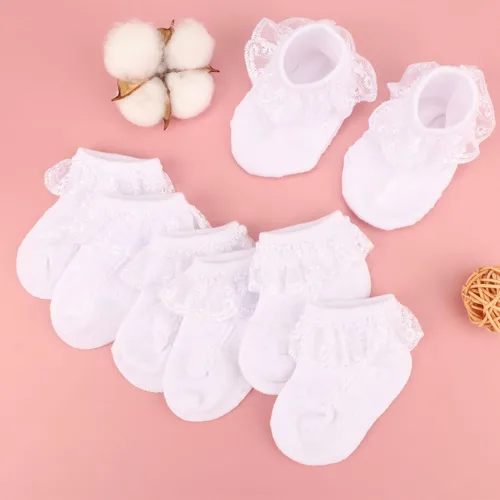Miniatura 2 de DRESHOW BQUBO - Calcetines de encaje con volantes y ojales para bebés, calcetines finos para recién nacidosbebésniños pequeños