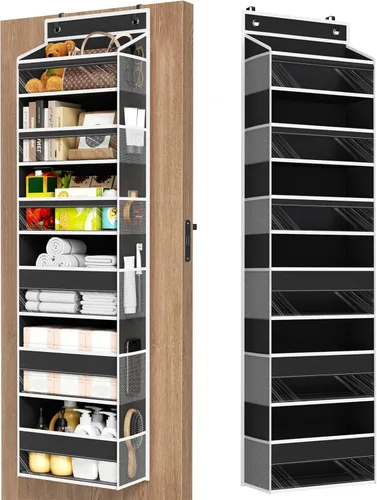 Mefirt Organizador para colgar sobre la puerta, 6 estantes para colgar en la puerta con 6 bolsillos de gran capacidad, estantes colgantes para Negro