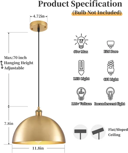 Miniatura 2 de Luces colgantes doradas, lámpara colgante de granja de 11.8 pulgadas para isla de cocina, lámparas colgantes vintage para comedor, sala de estar
