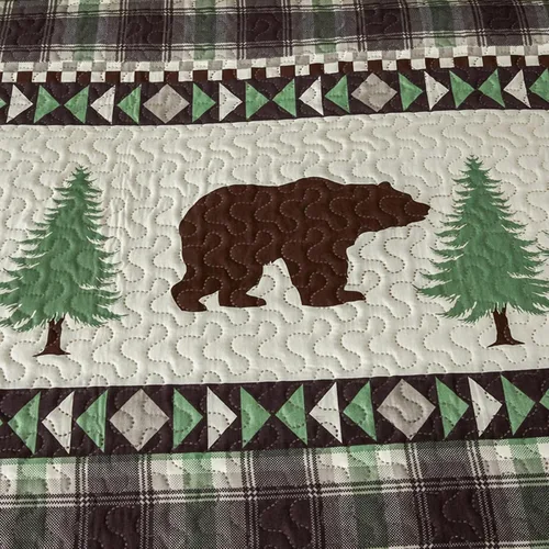 Miniatura 5 de Juego de Edredones Lodge Tamaño King, 3 Piezas Ropa de Cama Rústica de Cabaña con Oso Pardo y Árboles de Pino Verde Colcha Cubrecama Ligero Suave