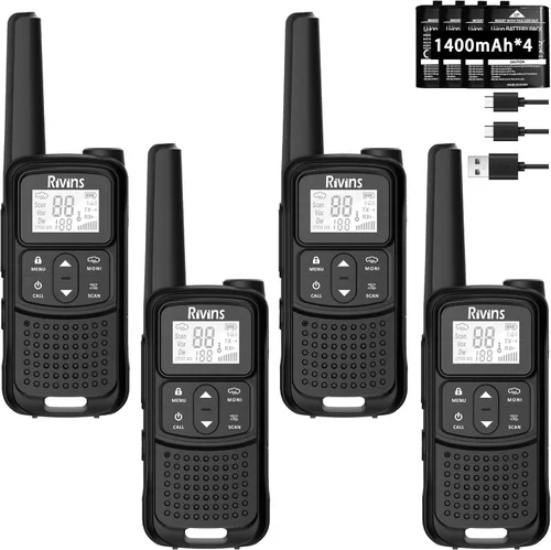 Radios Walkie Talkies de largo alcance: Walkie Talkies recargables Rivins F22 para adultos, NOAA, batería de 1400 mAh, cable USB-C, linterna, VOX,