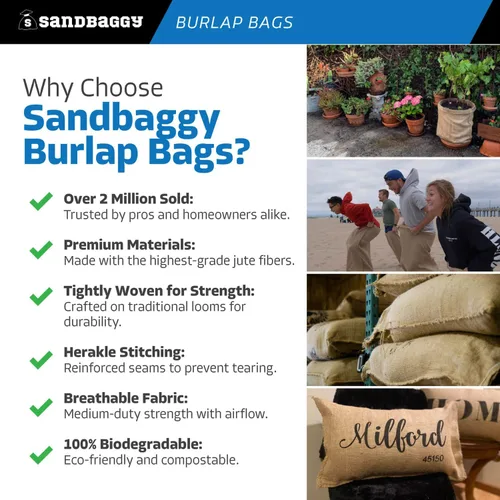 Miniatura 9 de Sandbaggy Bolsas de arena de arpillera - Tamaño: 14" x 26" - Capacidad de peso de 50 lb - Para inundaciones, barrera de agua de inundación, tienda