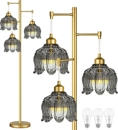 Miniatura 13 de ILLMTW Lámpara de Pie Dorada para Sala de Estar, Dormitorio, Lámpara de Pie Moderna de Mediados de Siglo Lámpara de Pie de Latón Árbol de 3 Luces
