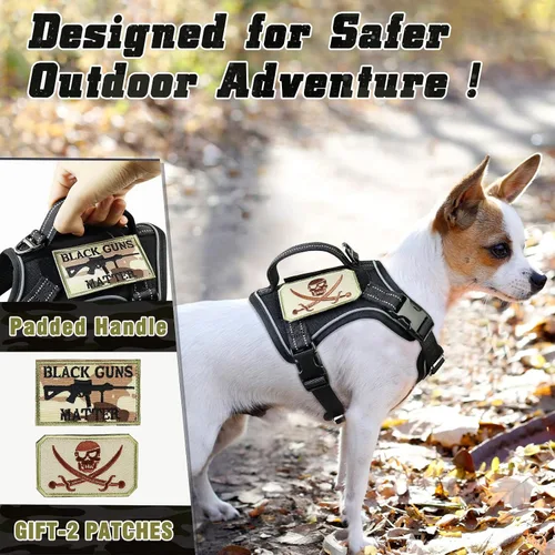 Miniatura 2 de Arnés táctico para perro, pequeño, chaleco militar K9 para cachorro, arnés para entrenamiento al aire libre, XS con asa Negro