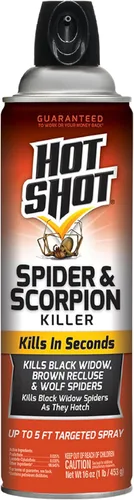 Hot Shot - Aerosol para matar arañas y escorpiones, mata grandes arañas y escorpiones en segundos, incluyendo viuda negra, reclusa marrón y arañas