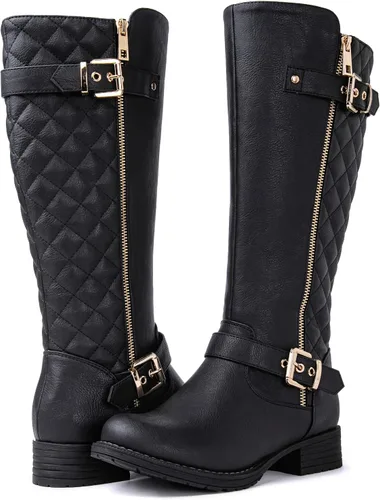 Miniatura 3 de GLOBALWIN Botas altas acolchadas hasta la rodilla para mujer, de tacón bajo, cómodas, a la moda, elegantes, botas de montar para mujer