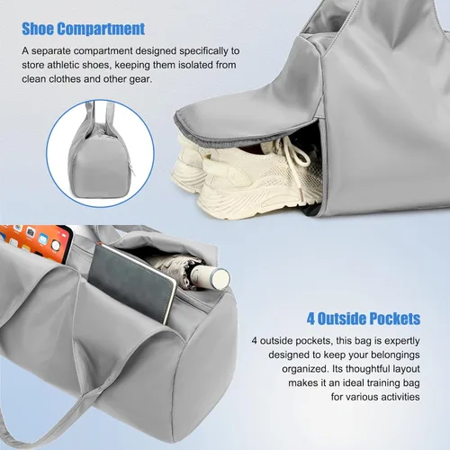 Miniatura 4 de Forestfish Bolsa de gimnasio de yoga para mujer con compartimento para zapatos y bolsillos de almacenamiento húmedos y secos, bolsa de lona ligera