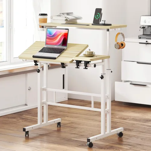 Miniatura 9 de DlandHome Escritorio de altura ajustable con soporte para tazas, escritorio portátil para laptop, 31.5 pulgadas, negro