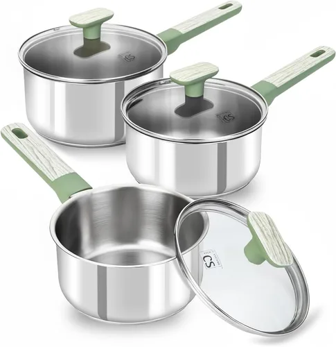 Miniatura 9 de KOCH SYSTEME CS Sartén de acero inoxidable con tapa, juego de cacerolas de acero inoxidable de 1 cuarto de galón, 2 cuartos y 3 cuartos de galón