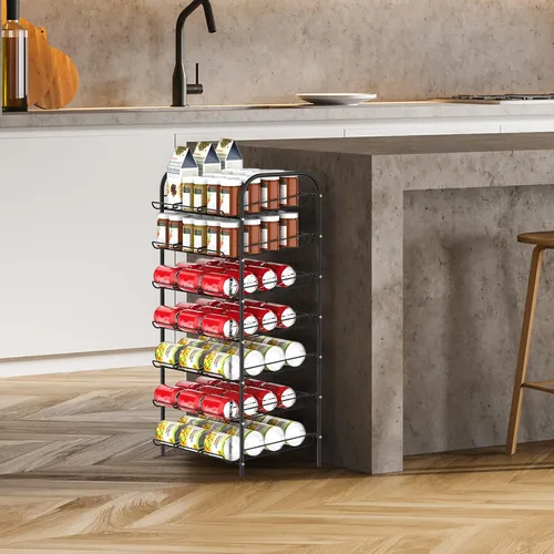 Miniatura 3 de DOMYDEVM Organizador de latas, organizador de almacenamiento de latas de 7 niveles, soporte negro para bebidas con capacidad para 84 latas