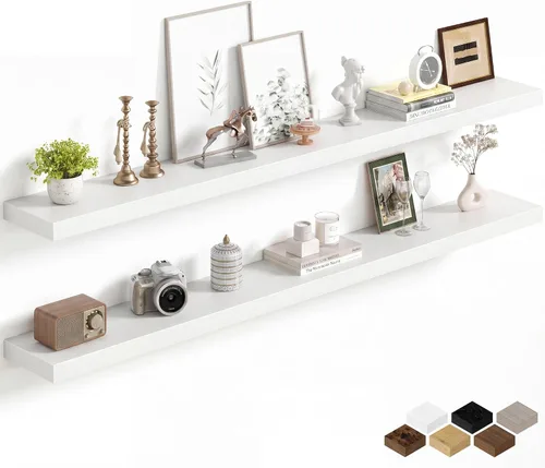 Miniatura 57 de Fun Memories Estantes flotantes de 16 pulgadas para pared, estantes de 8 pulgadas de profundidad para baño, dormitorio, cocina, montaje en pared