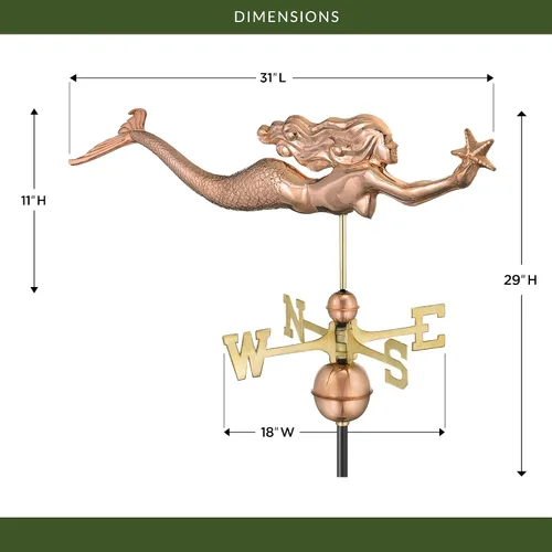 Miniatura 2 de Good Directions Veleta de sirena de cobre pulido, acento decorativo en la azotea para graneros, hogares, cobertizos y cúpulas, duradero y hecho a