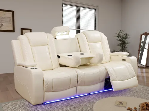 Miniatura 32 de Juego de sofá reclinable eléctrico, seccional de cuero transpirable beige, juego de muebles de sala de estar, 2 piezas, sofá reclinable eléctrico