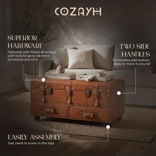 Miniatura 2 de COZAYH Banco de almacenamiento vintage tapizado, banco de cama estilo mediados de siglo, otomana de almacenamiento de piel sintética, acento, baúl