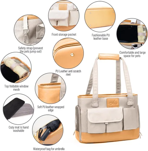 Miniatura 3 de Transportador para Perros, Transportador para Gatos, Transportador para Mascotas, Bolso de Cuero PU Premium Impermeable Plegable de Oxford