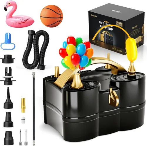 Miniatura 8 de Bezente Balloon Pump Electric, 3-in-1 Portable Black Gold Electric Air Machine Balloon Pump Dual Nozzle Balloon Inflator for Inflatables and Latex