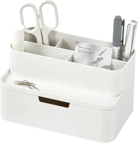 Miniatura 12 de BLUE GINKGO Organizador de escritorio portátil, compacto, 3 compartimentos, almacenamiento de medio cajón, soporte para bolígrafos, organizador