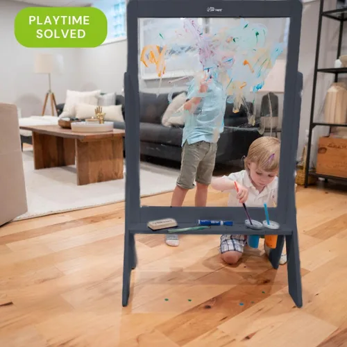 Miniatura 4 de Little Partners Peek-A-Boo Art Toddler Easel, Estación de Pintura de Acrílico Transparente de Dos Lados de Altura Ajustable para Niños