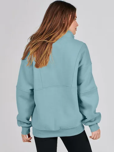 Miniatura 4 de ANRABESS Sudaderas de forro polar con media cremallera para mujer, de gran tamaño, con cremallera de un cuarto, ropa de moda para otoño de 2024