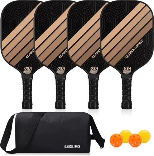 Miniatura 10 de Juego de 2 palas de pickleball 4 raquetas de pickleball, juego de pickleball aprobado por USAPA, superficie de fibra de vidrio fibra de carbono