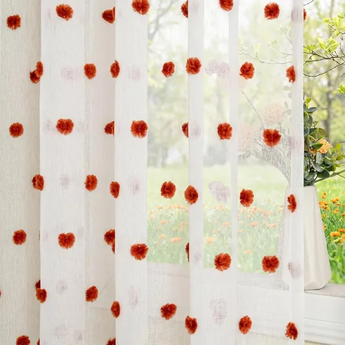 Miniatura 24 de MYSKY HOME Cortinas transparentes negras con pompones de 45 pulgadas, 2 paneles, 52"W x 45"L, dormitorio, cocina, cuarto de bebé, bolsillo para Pom