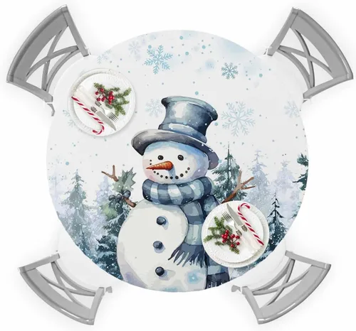 Mantel redondo de Navidad de 36 a 44 pulgadas, mantel impermeable con borde elástico para fiestas de vacaciones en interiores y exteriores, árbol de