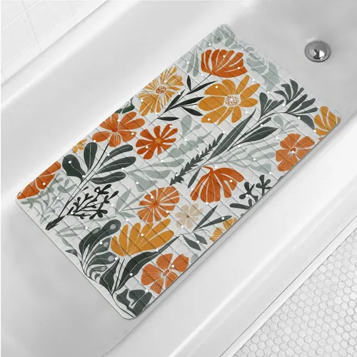 Miniatura 16 de Tapete de baño floral bohemio morado antideslizante con flores abstractas para ducha, tapete de baño botánico para bañera con ventosas y agujeros